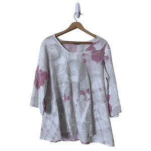 Luca Vanucci Italy Made Watercolor Floral 100% Linen Top Size Medium Lagenlook